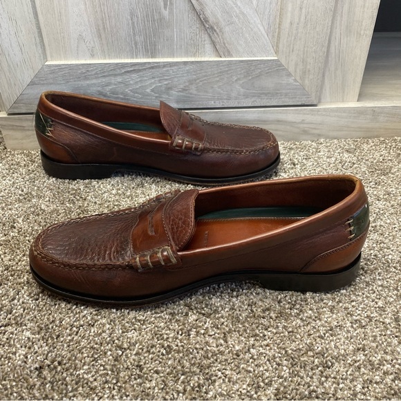 - H.S. Trask Brown Leather Color Block Moc Toe Slip-On Penny Loafer Shoes 9 - Picture 3 of 12
